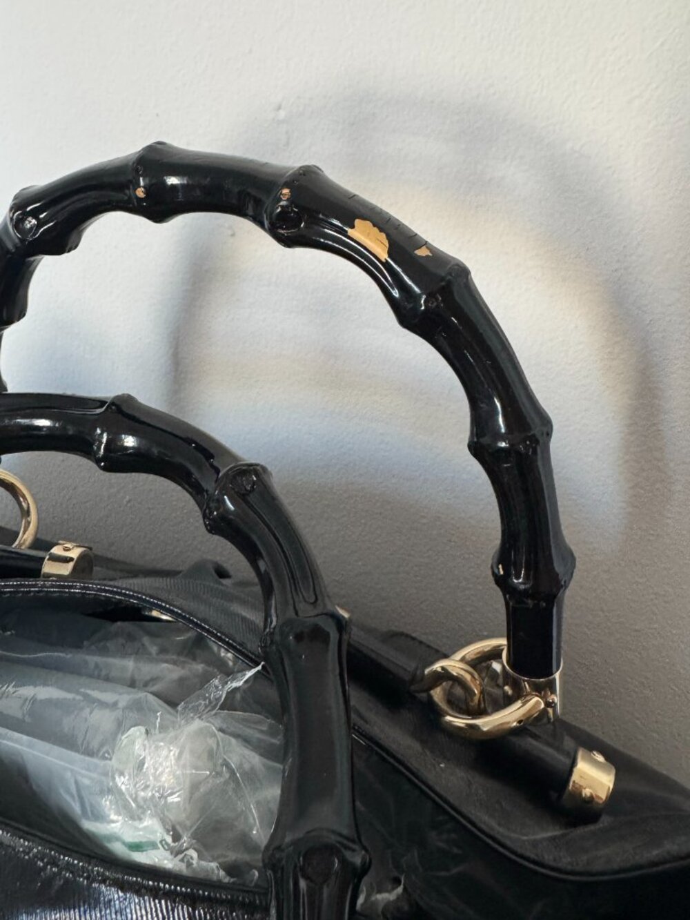 Black Patent Gucci Bag with Bamboo Handles - Picture 4 of 8